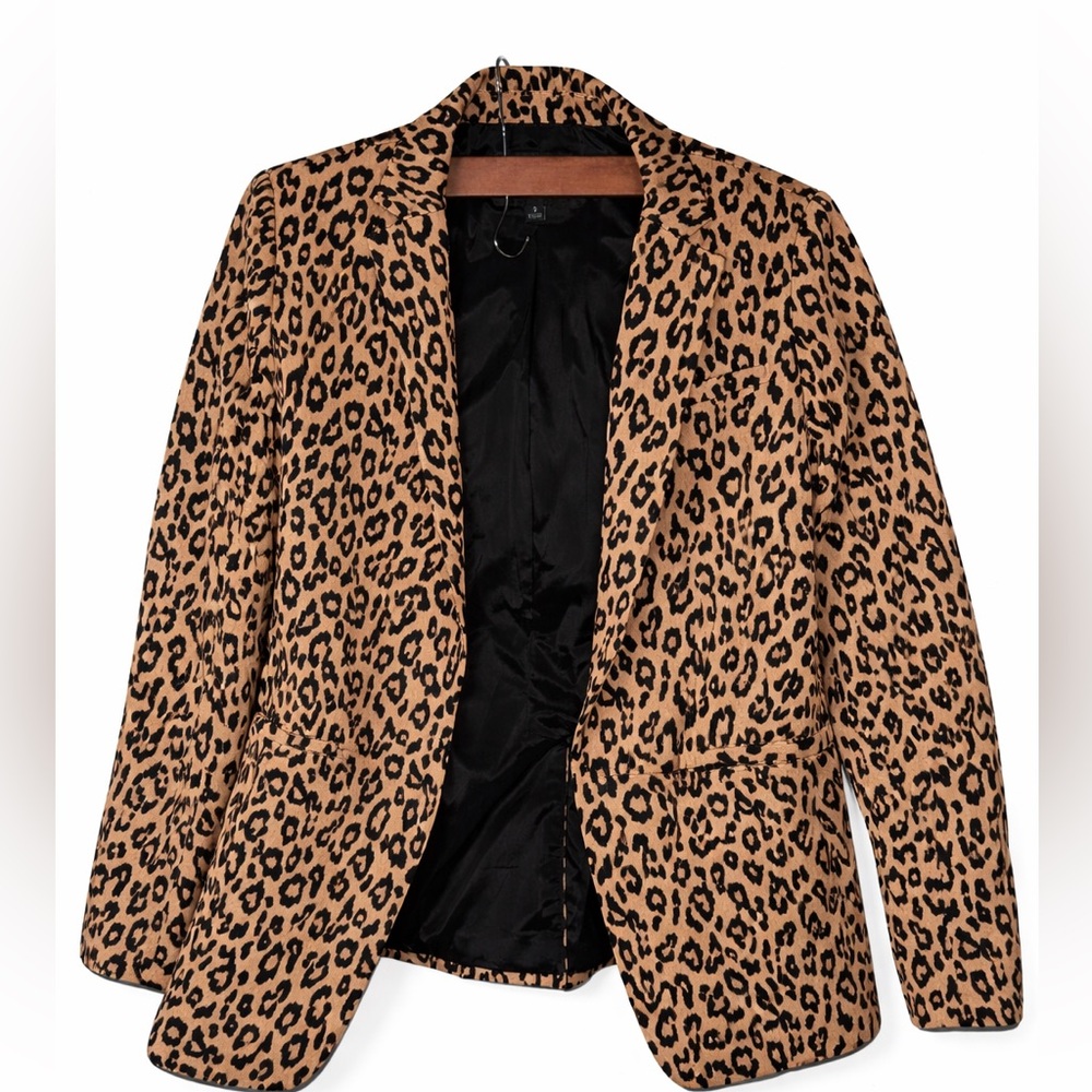 Banana Republic Leopard Print Blazer Jacket Tan Black Open Front SIZE 2